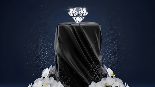 Black Satin Pedestal Poster with Floral Frame Composition