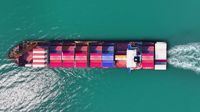 Container ship navigating the ocean with colorful shipping containers in transit for global trade and logistics