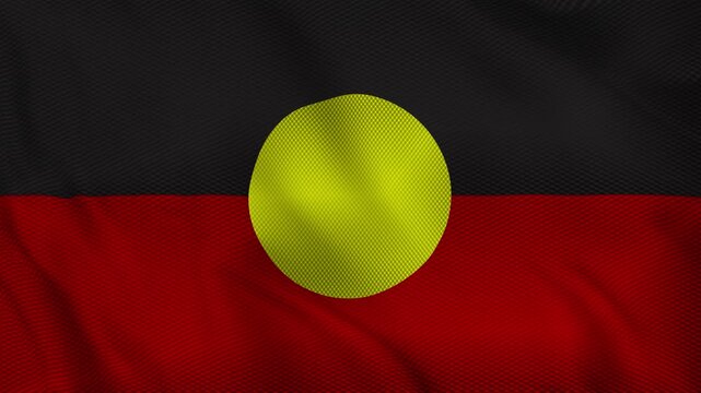 Aboriginal Australian flag with textured fabric effect. Bold colors and cultural symbolism create a powerful background for design, editorial, and branding use.