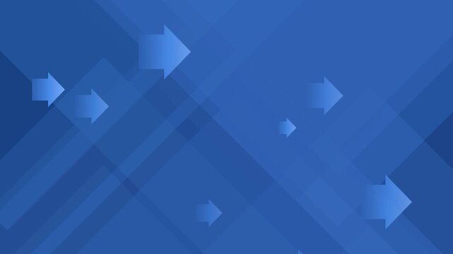 Abstract loopable blue background with geometric shapes and scrolling arrows, forward motion representing progress, direction, innovation and technology