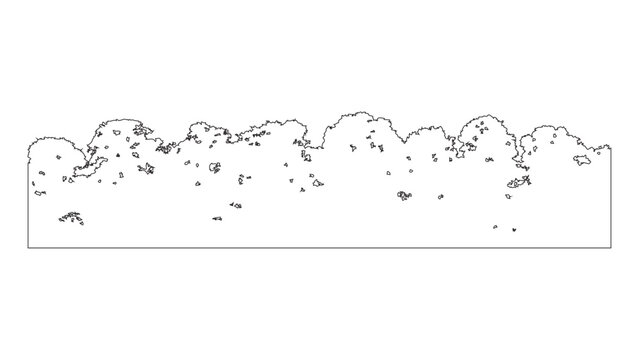 Long outline drawing of a layered bush or hedge with textured foliage, vector.