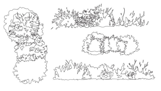 Landscape hedge and grass border top view symbols for architectural garden design layouts.