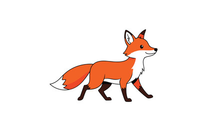 Fototapeta premium Graceful cartoon fox with a bushy white-tipped tail walking forward with a happy expression and bright orange fur.