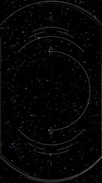 Vertical animation of futuristic sci-fi HUD interface for navigation or targeting against a starry space background