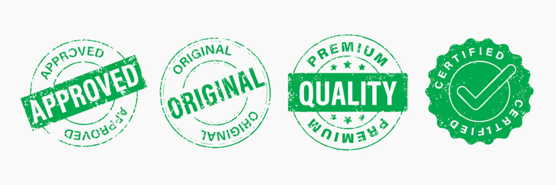 Green quality certification stamps vector element set