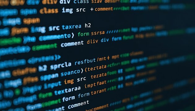 Code, HTML, php web programming source code. Cjding, programming, development concept. Abstract code background