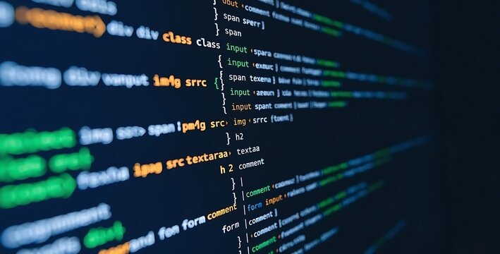 Code, HTML, php web programming source code. Cjding, programming, development concept. Abstract code background