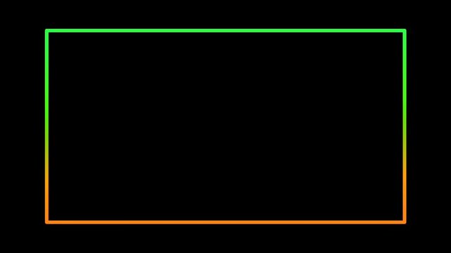 Rectangle modern neon light frame minimalis yellow purple green color animation motion graphic on dark background
