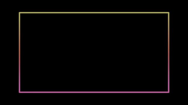 Rectangle modern neon light frame minimalis animation motion graphic on dark background.Purple blue red yellow color