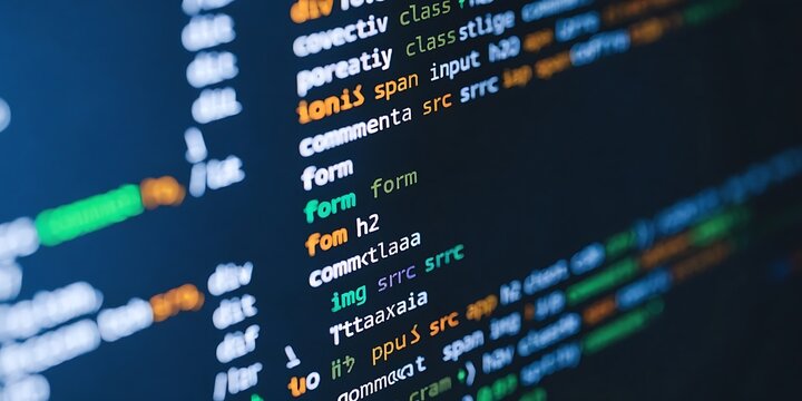 Code, HTML, php web programming source code. Cjding, programming, development concept. Abstract code background