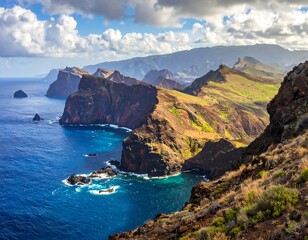 Fototapeta premium A rugged coastline with steep cliffs and clear blue waters