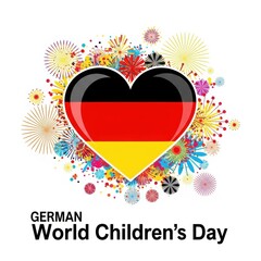 A vibrant graphic celebrating german world children's day with a heart shaped national flag design isolated on white background