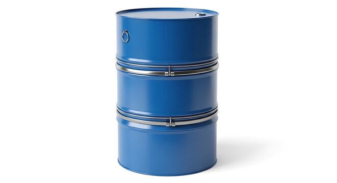 A single blue industrial steel drum used for the storage and transportation of chemical materials illustration