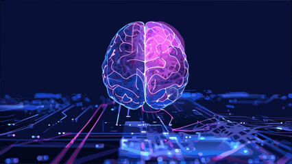 A glowing human brain depicted with digital circuitry and network connections © Prosit