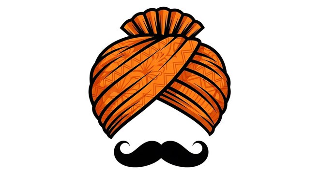 A detailed illustration featuring a traditional orange sikh turban and a black handlebar mustache illustration