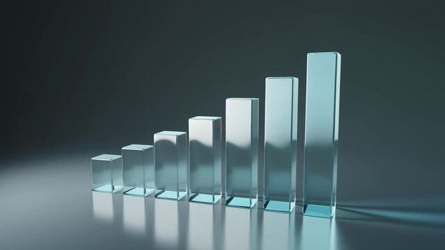 Ascending series of transparent rectangular prisms against a dark gradient background