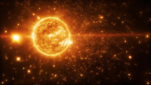 A radiant celestial body surrounded by shimmering cosmic particles in deep space