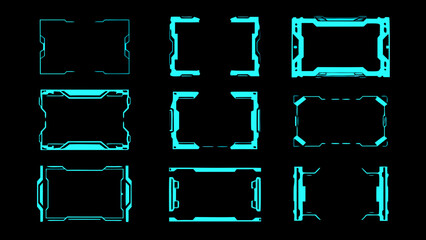 Futuristic blue frames and borders arranged in a grid pattern on black © Riya