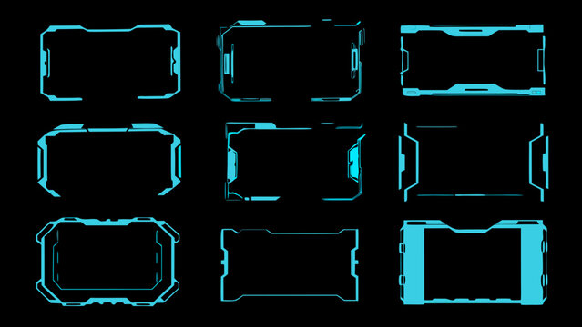 Futuristic blue frames and borders arranged in a grid pattern