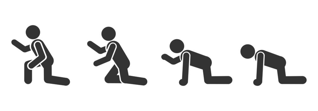 Icon of a man crawling on his knees and standing up. Isolated human silhouette. illustration.