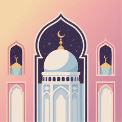 Fototapeta premium Islamic mosque architecture illustration with domes and arches