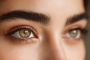 Obraz premium A woman's eyes with well-groomed eyebrows and vibrant green iris details