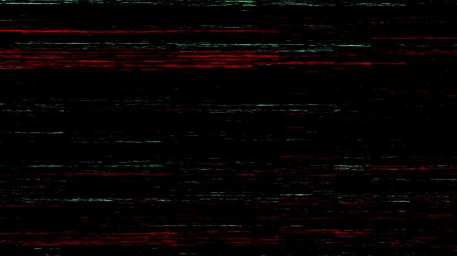 Abstract digital glitch overlay texture with dark red and teal horizontal scanlines and artifacts on a black background.