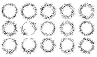 Obraz premium Hand-drawn Easter bunny frames – floral wreaths and cute rabbits vector set