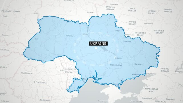 Ukraine map, country borders, geographic illustration, european territory aniamtion
