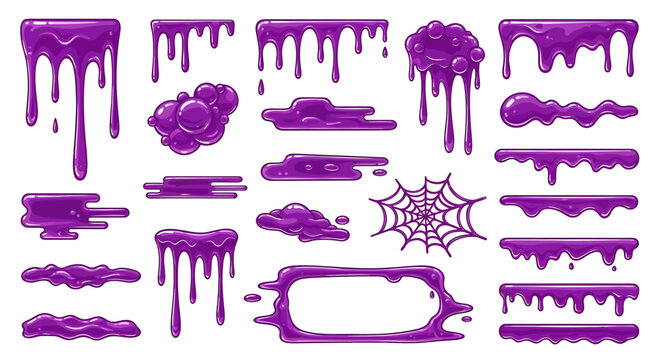 Purple dripping slime and goo elements with a spiderweb, cartoon style illustration.