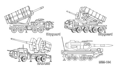 Obraz premium Anti-aircraft air defense systems coloring book – Aspide, Skyguard, NASAMS, Patriot