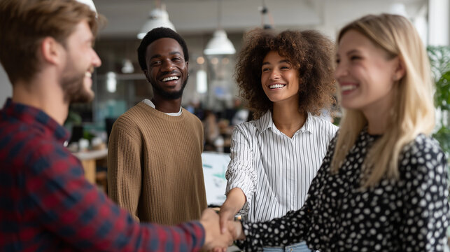  Corporate team welcoming a new employee in a friendly and inclusive office environment
