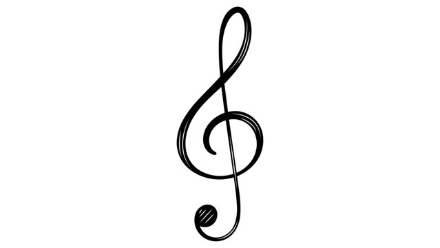 Elegant Hand-Drawn Treble Clef Vector Icon Illustration, Minimalist Black Line Art G-Clef Musical Symbol on White Background for Creative Music Design, Education, and Artistic Projects.
