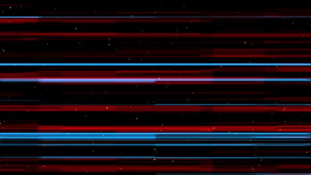 Abstract digital glitch overlay texture with fast red and blue glowing horizontal lines on a black background.