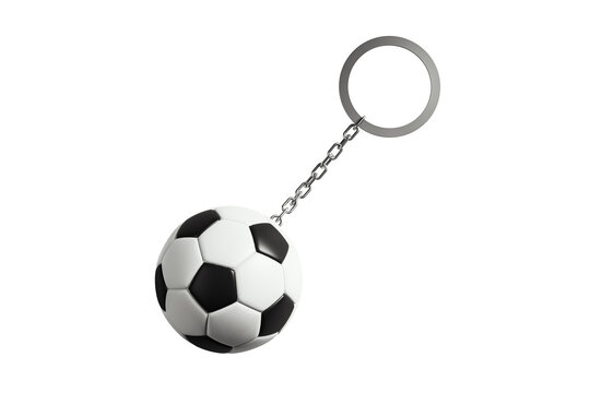Soccer ball keychain shown in realistic style on clean white background as concept of sport accessory, detailed 3D Rendering element