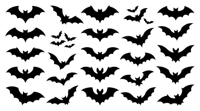 flying black bat silhouettes halloween spooky vector illustration