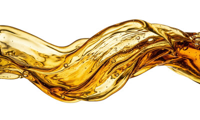 Fototapeta premium Dynamic amber fluid splashing wave texture, isolated transparent element for motor lubricant packaging culinary cooking advertisement skincare beauty serum promo and professional digital art design