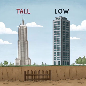 opposite adjectives words with tall and low