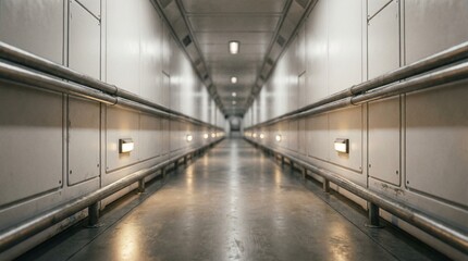 Obraz premium White Industrial Sci Fi Corridor With Repeating Rail Lights