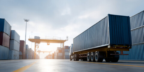 Obraz premium Cargo truck with shipping containers