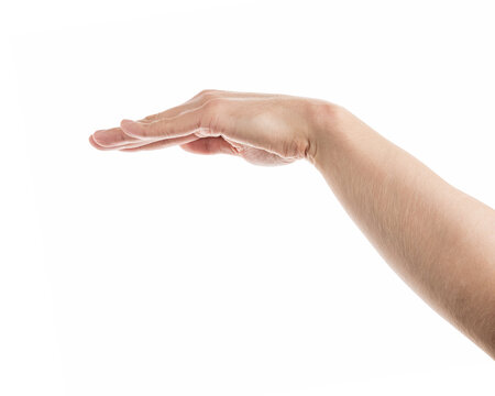 Adult man hand holding something isolated on white background