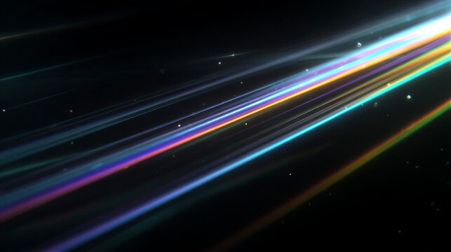 Abstract dreamy light leak background with rainbow neon streams. Holographic glass texture beams with volumetric light. Violet cyan orange gradient. 8K render. For tech launch album cover social.