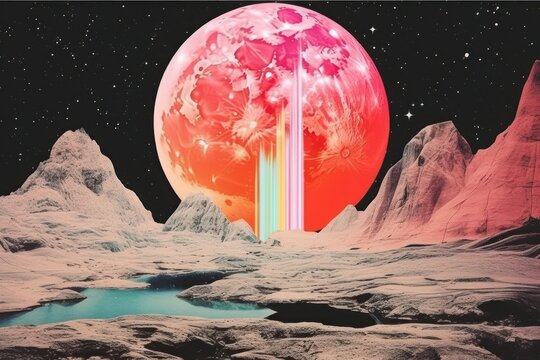 Collage Retro dreamy ice sketing astronomy space outdoors.