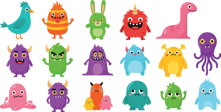Cute monster characters set &ndash; colorful cartoon creatures with funny expressions