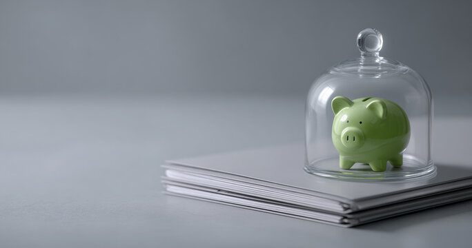 Green piggy bank under glass dome