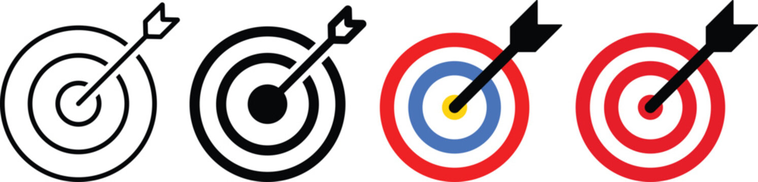 Target icon. Goal symbol collection. Darts icon. Hitting the bullseye. crosshair and aim. rifle scope for shooting
