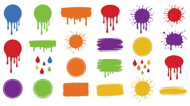 Vibrant paint splatters and brush strokes for creative art.