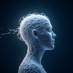 Obraz premium A futuristic illustration of a human head with glowing neural connections and wires