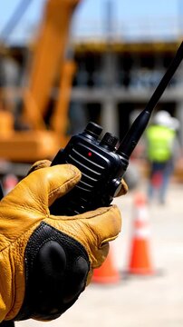 Safety first zero accident lockout tagout radio communication walkie talkie construction site worker focus glove use for safe work