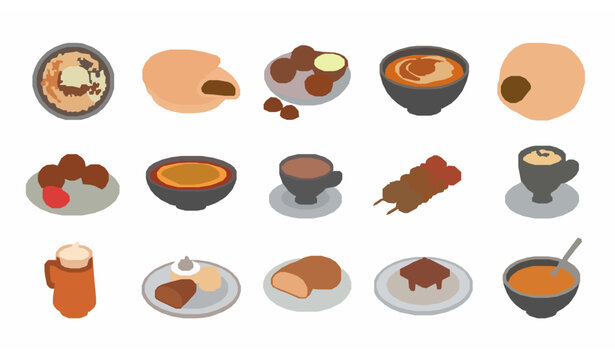 Authentic Egyptian food vector set with traditional dishes collection isolated on white background